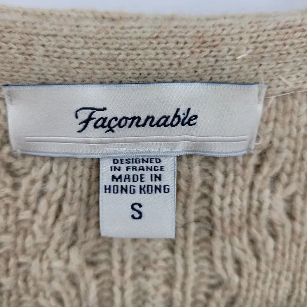 Vintage 70's Faconnable cardigan sweater wool‎ long 3D knobby granny core tan S